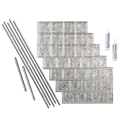 FASÄDE Traditional Style/Pattern 4 Decorative Vinyl Backsplash 15 sq ft Kit in Crosshatch Silver