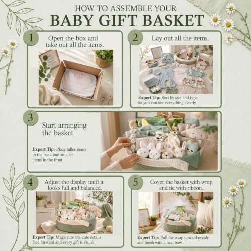 Image of Ultimate Baby Girl Gift Basket, Woodland Sage Green Newborn Essentials, Premium All-in-One Baby Shower Gifts for Expecting Moms with Floral Skirt, Swaddle, Diaper Caddy Organizer