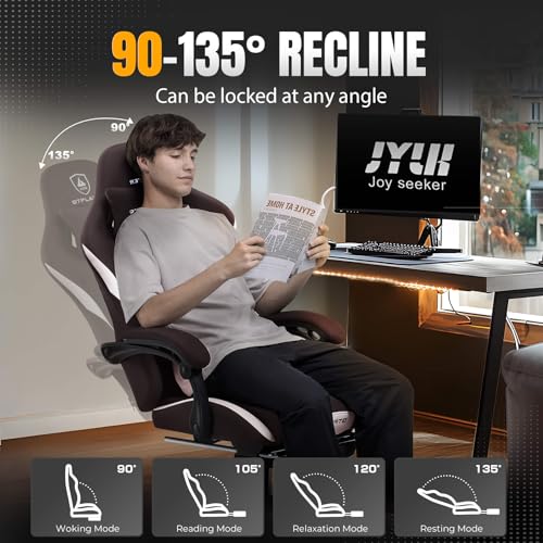 Image of GTPLAYER Gaming Chair with Foot Rest & Pocket Spring Cushion, Ergonomic High Back Computer Desk Chair with Headrest & Lumbar Support for Back Pain Relief, Breathable Fabric, Brown