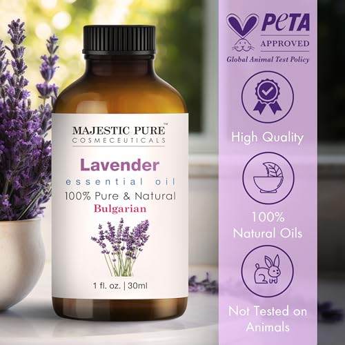 Image of Majestic Pure Lavender Essential Oil for Diffuser - 1 Fl Oz | 100% Natural Essentials Oils Ideal for Relaxing Tense Mood, Eliminating Odor, Creating Peaceful Atmosphere for Sleep & Work