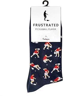 Socks with Frustrated Tennis/Pickleball Player/Drinker Design, Novelty Cotton Screw Socks for Men, Size 8-13