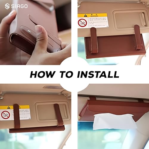 Image of SIAGO SIA103 Car Tissue Holder, PU Leather, Tan, Rectangular, Sun Visor Napkin Holder, Backseat Tissue case Holder for car