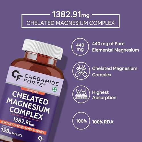 Image of Carbamide Forte Chelated Magnesium Glycinate Citrate Supplement 1382.91mg Per Serving - 120 Veg Tablets (Pack of 2)