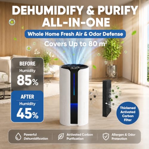 Image of HIFRESH 4L Dehumidifier for Room Moisture Bedroom Basement Living Room, Quiet Portable Dehumidifier for Closet Bathroom RV with Activated Carbon Filter, Drain Hose & Auto Shut Off