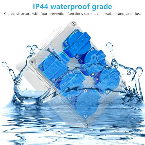 Wandverteiler Stromverteiler 6 x 220V, Wasserdichtheitsklasse IP54, Flammhemmende Technische Kunststoffe, Aufputz Verteiler für Indoor/Outdoor-Bereich Uswgeeignet