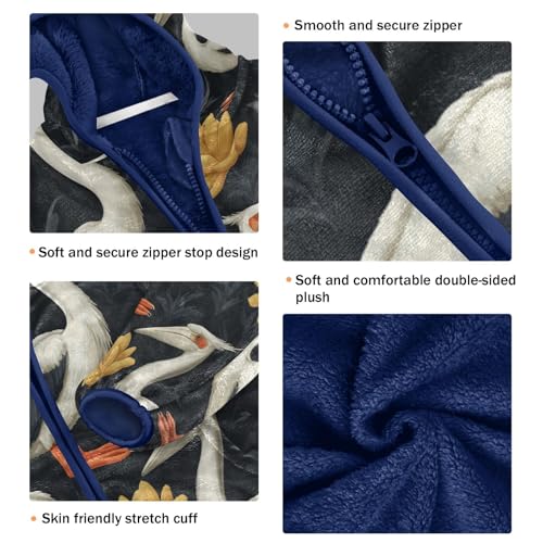 Elegant Bird Floral Design Toddler Fleece Jacket Girl Boys Hooded Fleece Jacket Coat Warm Outwear Zip-up 3-10T3