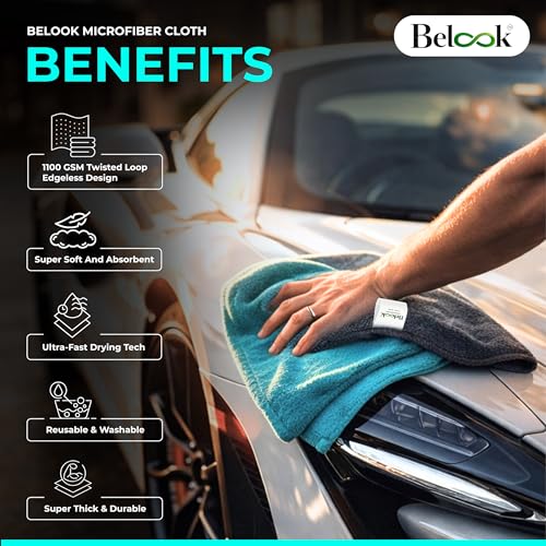 Image of Microfiber Cloth for Car 1100 GSM 40x60 cms 1 Pc Grey /Green Twisted Loop Super Absorbent Towel | Edgeless Plush Pile Design for Lint & Scratch Free Cleaning, Drying & Detailing | Safe for paint