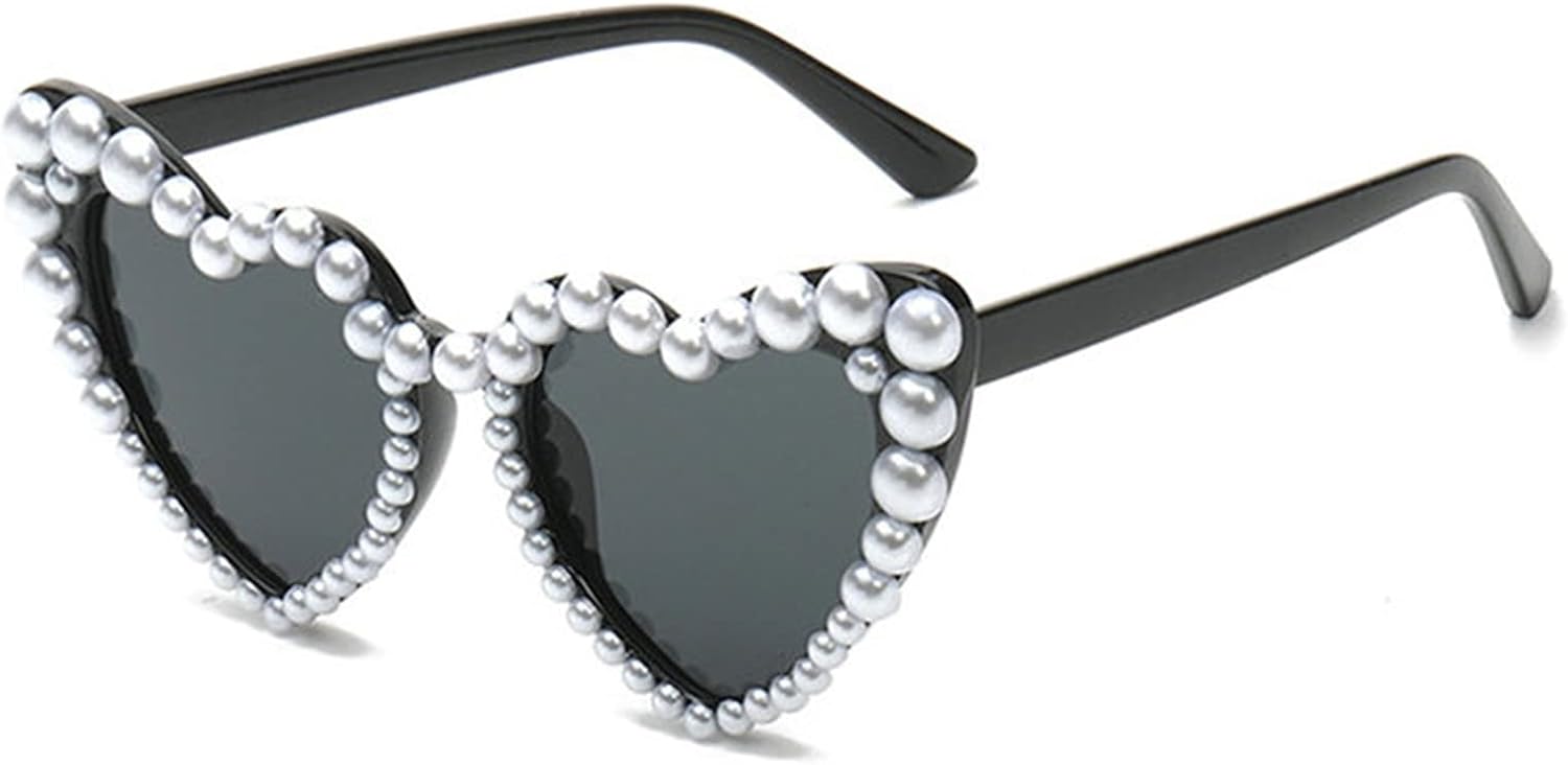 COTIA Luxury Fine Shimmering Love Pearl Sun Glasses Women Heart Glasses Casual Bling Sunglasses - Image 3