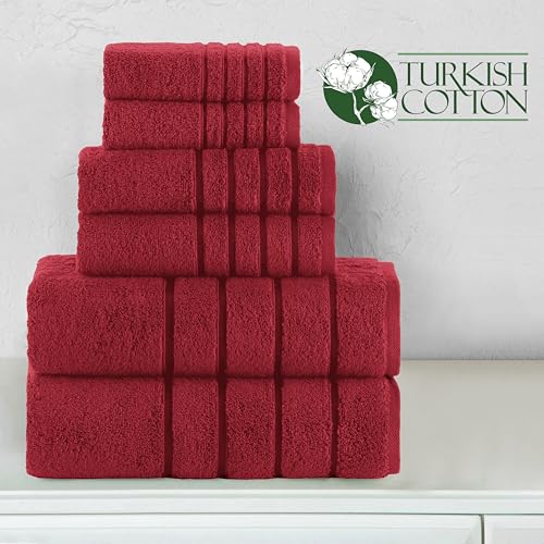 Image of Elegant Comfort 4 Lines Viscose Stripe 6-Piece Premium Towel Set - 100% Turkish Cotton High Absorbent Luxury Bathroom Towels - Includes 2 Washcloths, 2 Hand Towels and 2 Bath Towels Set, Burgundy