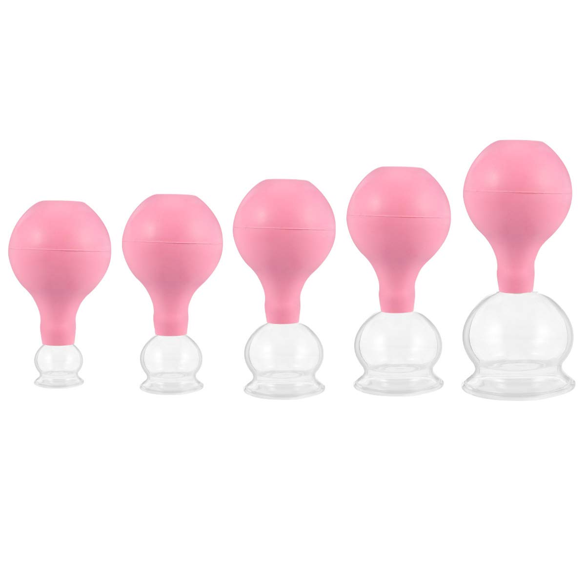 FOOJo 5-teiliges Schröpfset aus Glas, Gummikopf, Glasmassage, Vakuum-Saugnäpfe, chinesischer Körper, Schröpfbecher für Körper, Gesicht, Beine, Arme (Rosa)