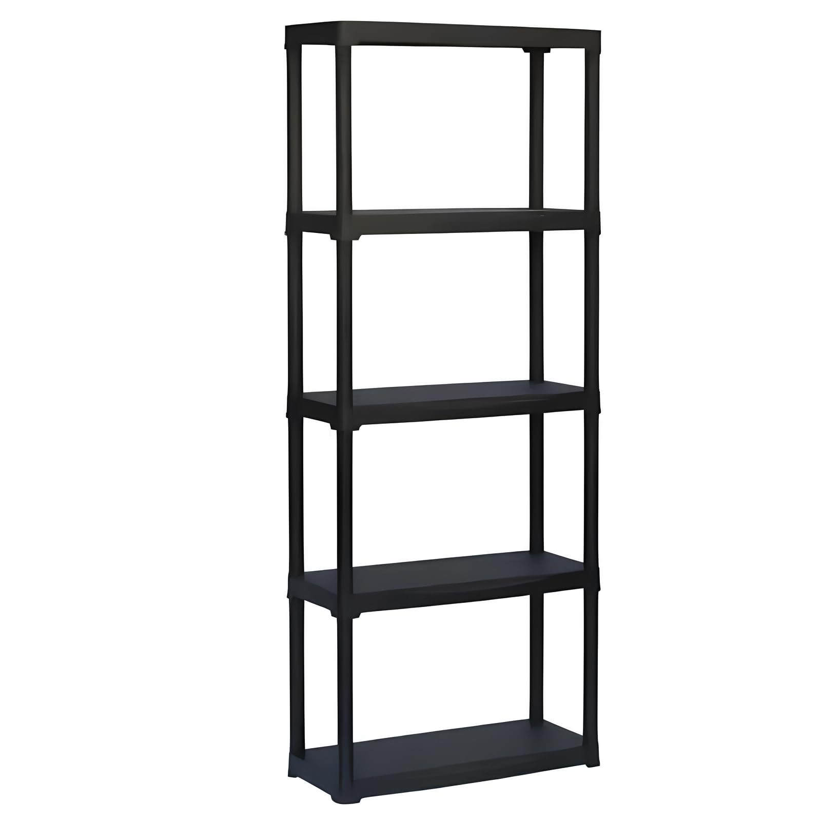 Scaffale in Plastica Modulare Nero 3/4/5 Ripiani Scaffalatura Montaggio Veloce,per Garage, Magazzino,Interno o Esterno (5 Ripiani)