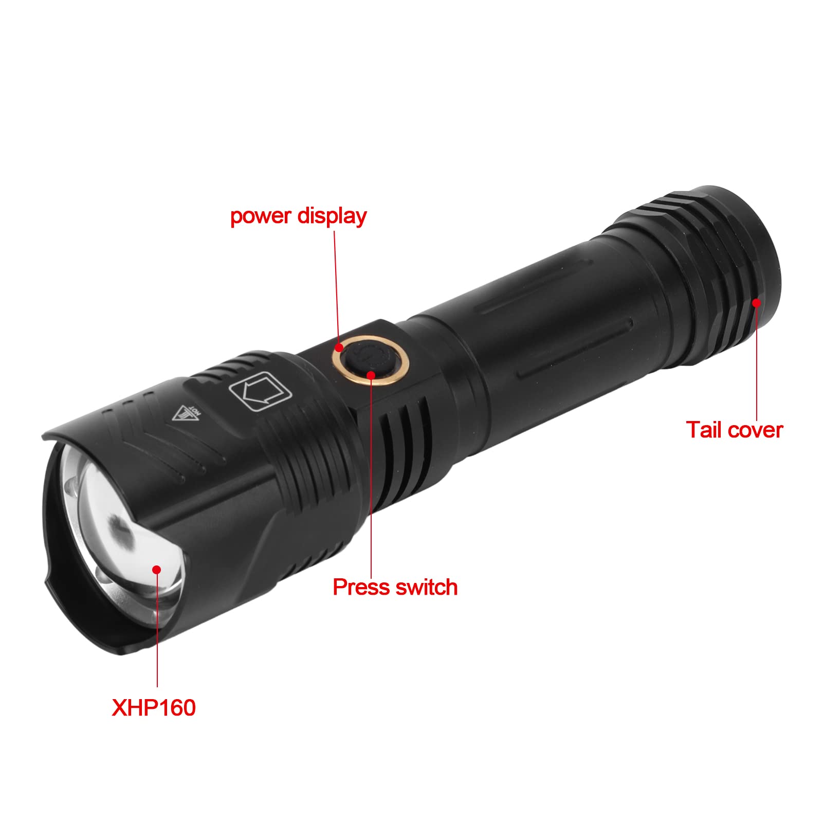 Kit Torcia LED Ricaricabile 1600 Lumen - 5 Modalità, USB, Impermeabile IP65 Con Batteria 18650 - Per Campeggio, Caccia, Emergenza