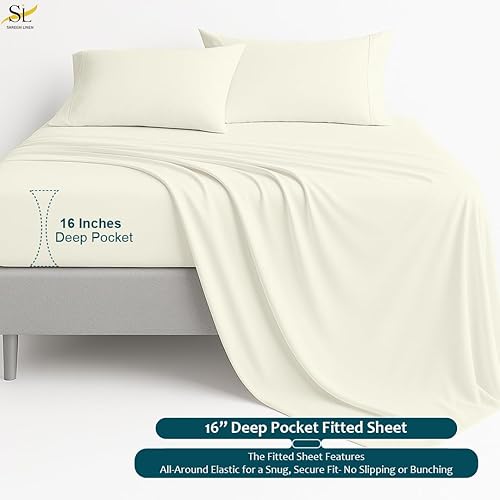 Miniatura 4 de Shreem Linen Juego de sábanas Queen de 4 piezas, 1800 ropa de cama ultrasuave de lujo hotelera, transpirable y refrescante, bolsillos profundos para