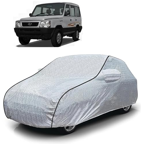 Image of Sulfar 100% Waterproof Car Body Cover Compatible with Mirror for Tata Victa (Triple Stitched, Full Bottom Elastic, Magic Silver with Black Piping)