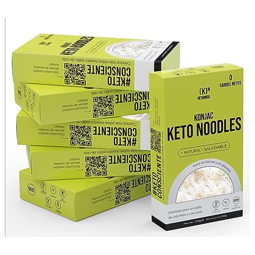 KETONICO Konjac Keto Sin Gluten, Sin Lactosa, Sin Soja, Sin OMG, Certificado Keto 1.2g Carbohidratos por Plato, Pack 6x Konjac Noodles