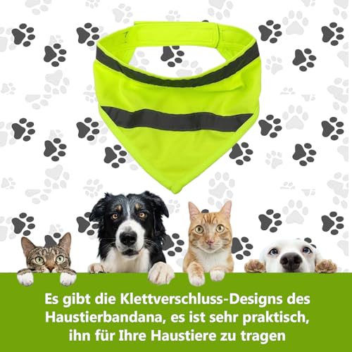 Reflektierendes Hundehalstuch, Verstellbarer Dreieckstuch für Haustiere, Sicherheit bei Nacht für Katzen und Hunde, Sicherheit Reflektierende Lätzchen, Kopftücher Hund Bandanas(L Fluorescent Grün)