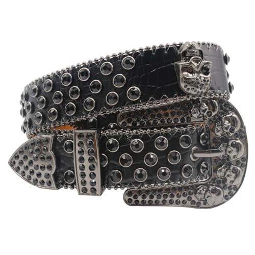 Ceinture à strass et tête de mort style punk pour look motard et rock