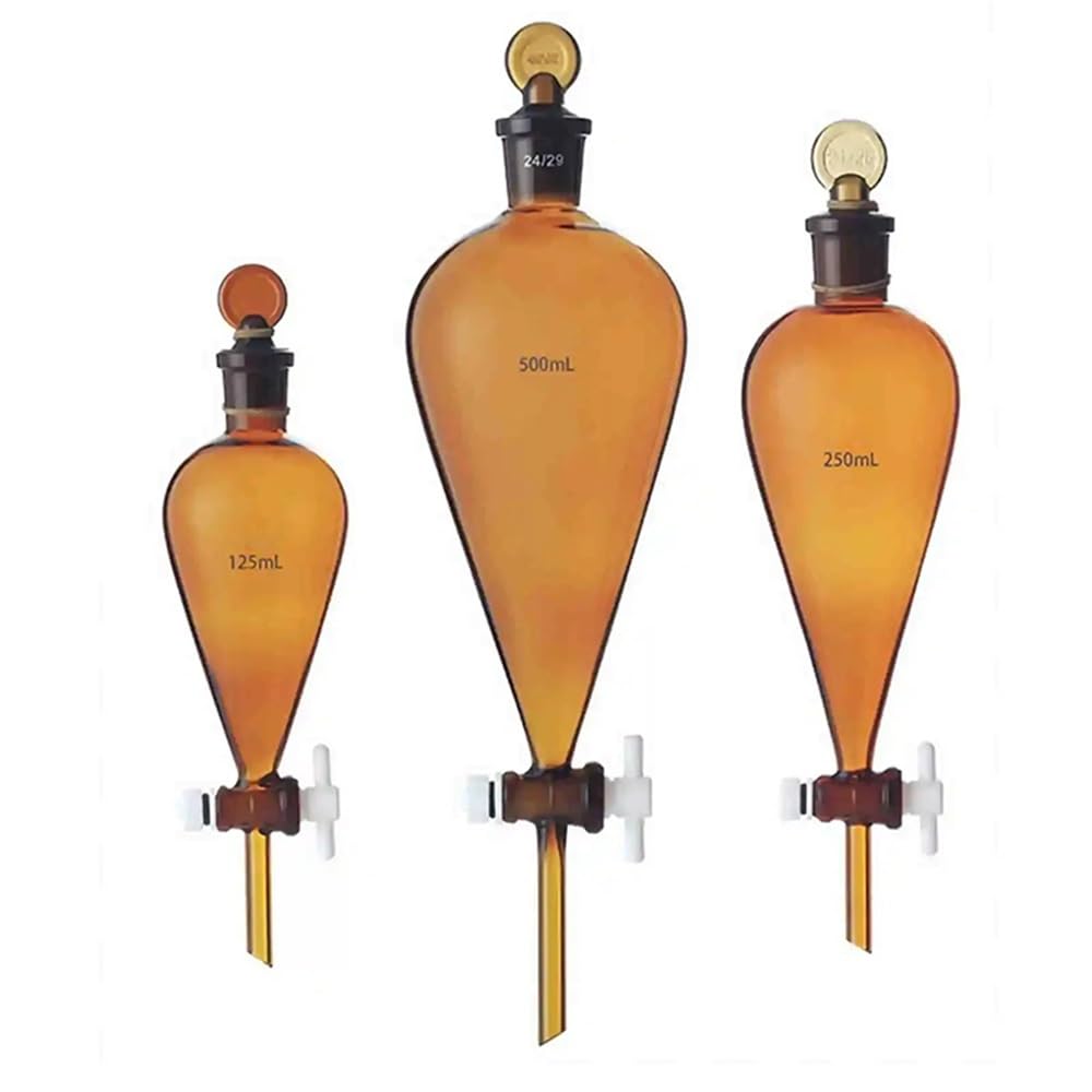 Lejek do separacji szkła borokrzemowego PTFE w kształcie laboratorium, kolor brązowy, 30-1000 ml, 19/26, 24/29 i 29/32 (500 ml Joint 24-29)