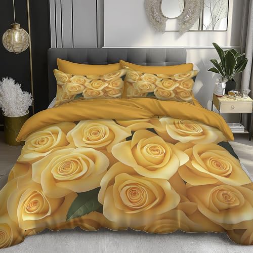 Housse de couette 140x200cm fleur parure de lit microfibre avec taie d'oreiller