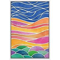 SIGNWIN Framed Canvas Wall Art Bright Blue, Orange, Green, Red, Purple Waves Lines and Circles Geometric Shapes Watercolor Minimalism Colorful for Living Room, Bedroom, Office - 16