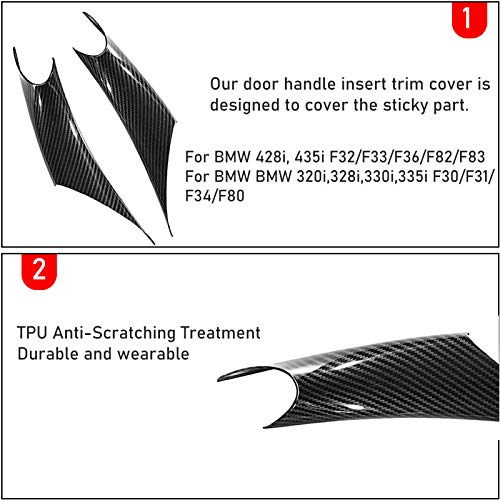 Image of Jaronx 2PCS Door Handle Covers Compatible with BMW 3 Series F30 /F31 /F80 | Left Rear+ Right Rear Passenger Door Pull Handle Covers (for BMW 325i,328i,330i,335i,340i,M3)(Rear Row-Carbon Fiber)