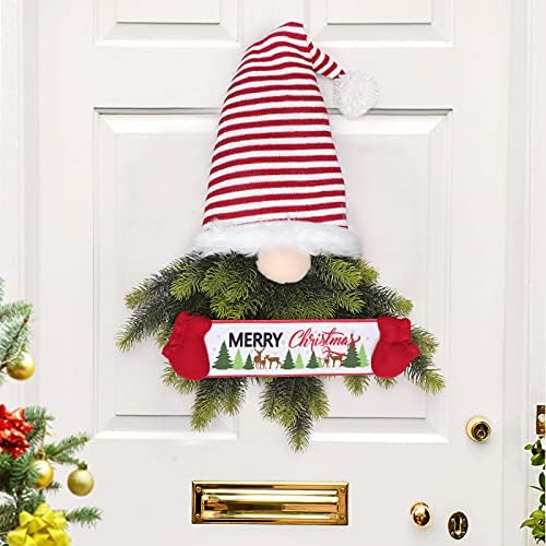 APCHFIOG Christmas Wreath Gnome with Pine Needle 30" Front Door Hanging Ornament Swedish Tomte Home Decoration Xmas Wall Sign Decor for Window Room Porch Indoor Outdoor