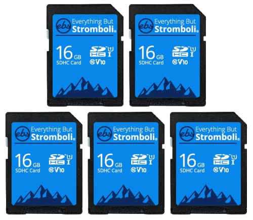 Everything But Stromboli 16GB SD Card (5 Pack) Speed Class 10 UHS-1 U1 C10 16G SDHC Memory Cards for Compatible Digital Cameras, Computer, Trail Cams