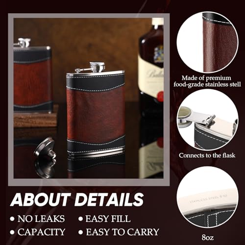 Rtteri 30 Set 8 oz Leather Hip Flasks for Liquor for Men Leak Proof Stainless Steel Drinking Flasks with Funnel Soft Wrap Whiskey Vessels for Wedding Bridesmaid Christmas Gifts (Brown) by Rtteri - Image 4