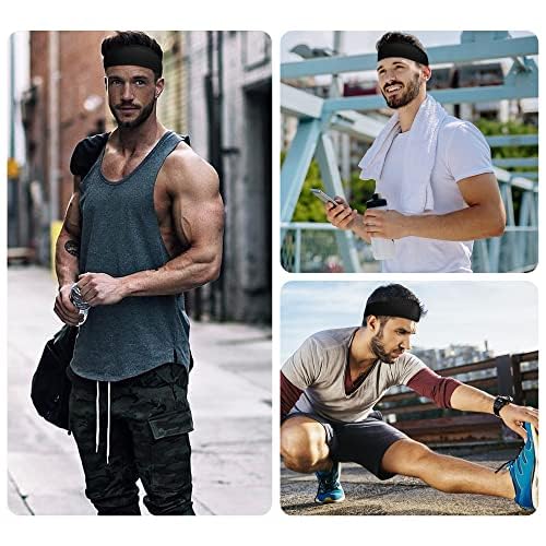 Image of 5 Pack Sports Headband for Men, Breathable Mesh Design, Reused & Washed Mens Headband Sweat Bands for Running Yoga Fitness Workout