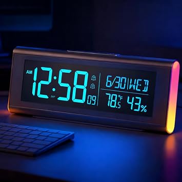 MASHI 8.54" Digital Clock, 70-Color Display, 9-RGB Night Light, DST