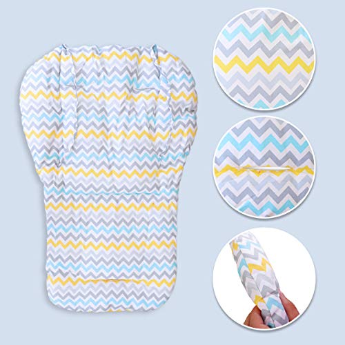 Image of Kocpudu High Chair Cushion, Seat Cushion, Breathable Pad, with Baby High Chair Seat Belt, 2 Pieces, Soft and Comfortable, Make The Baby More Comfortable (Colourful Wave Stripes) (Colourful)