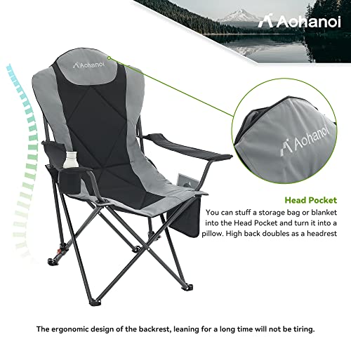 Aohanoi Camping Chairs, Camping Chairs 2 Pack Camp Chairs For Heavy People With Adjustable Angled Backrest, Outdoor Folding Camping Chairs, Folding Chairs For Outside, 350Lbs (2 Pcs, Black) #TOP4