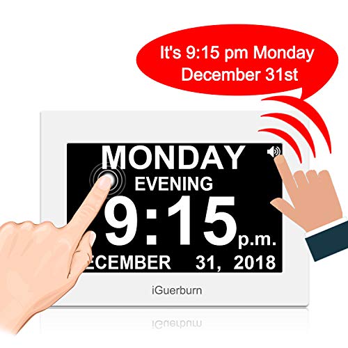 iGuerburn 8" Digital Talking Touchscreen Day Calendar Alarm Clock for Seniors Elderly Dementia