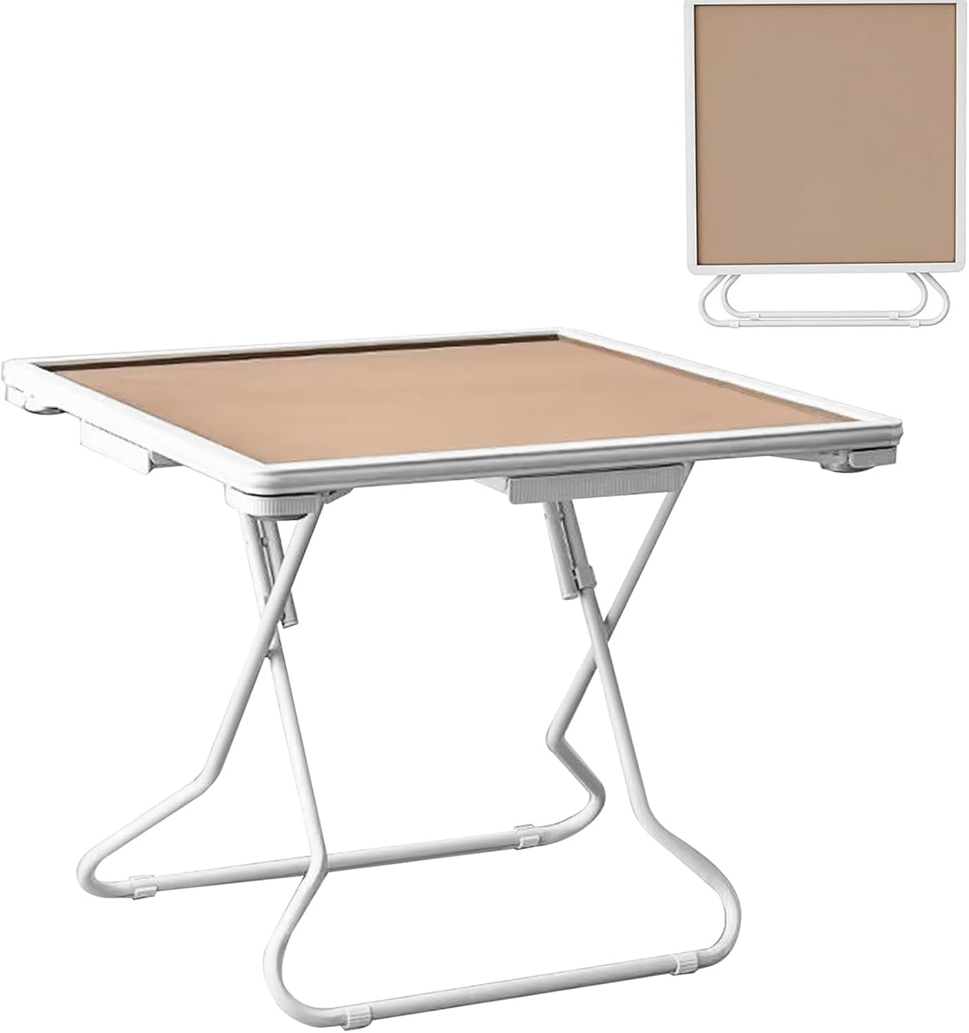 Square Folding Mahjong Table with 4 Drawers & Cup Holders, 35" Folding Game Table, Durable PVC Surface for Home, Game Rooms, Clubs (Brown, 34.6" L * 34.6" W * 28.7" H in)