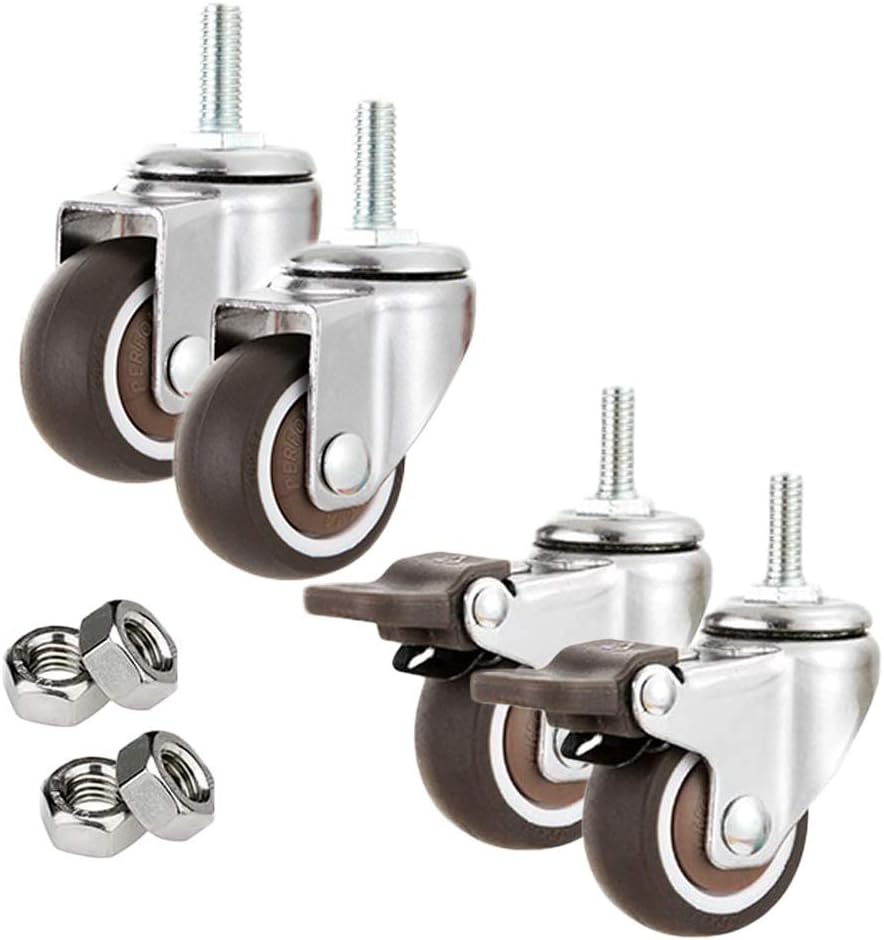 Casters, Rubber Casters with Brake Lock,Trolley Furniture Caster,Mute Caster,Universal 360 Degree Rotating Casters,with Threaded Rod,for Desk Chair Coffee Table Toy Shoes Bins Chair Wheels