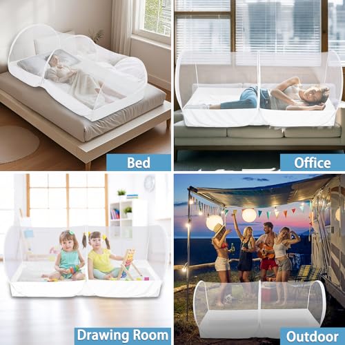 Image of Mosquito Net for Bed - Pop Up Bed Tent - Portable Travel Mosquito Net, Mosquito Netting for Suitable for Baby, Adult Bedroom, Camping, Napping, Patio (White)