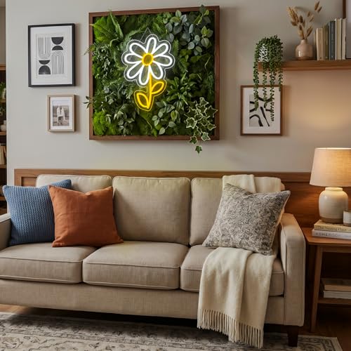 Image of ineonlife Daisy Flower Neon Sign White Gold LED Neon Lights Boho Decor for Bedroom Wall Decor Led Sign Light Up for Room Decor Party Bedroom Classroom Wall Hanging Decoration Gifts