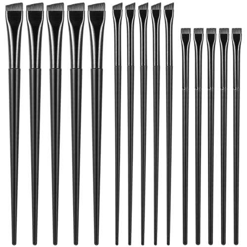 Shimmeroo 15 Pack Eyeliner Brush Set - Angled Eyebrow Eyeliner & Flat Ultra Thin Eyeshadow Brush, Fine Slanted Eye Makeup Applicator Brushes for Precise Makeup Application