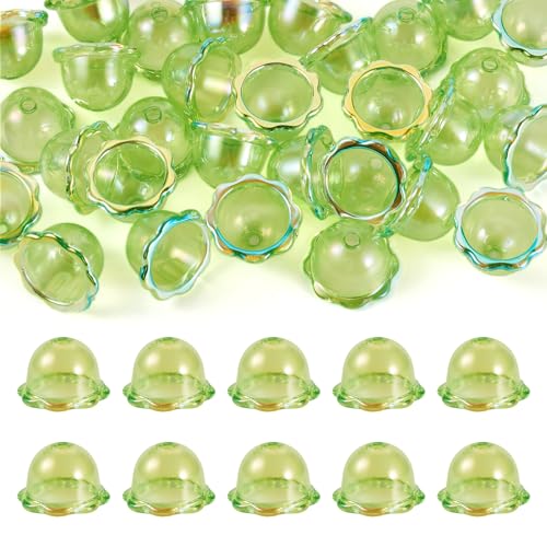 FASHEWELRY 30Pcs Lime Green Wind Bell Beads Acrylic Flower Bead Caps 24mm UV Plating Floral Jellyfish Beads for DIY Earring Wind Chimes Craft Jewelry Making