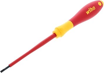 Wiha Tools Ins Screwdriver, Slotted, 1/8x4 in, Round, Red and Black, One Size 32012