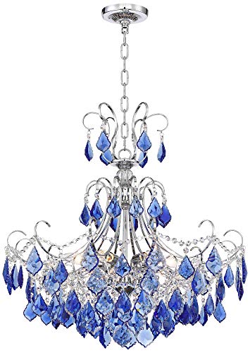 Vienna Full Spectrum Alpine Chrome Silver Chandelier Lighting 26" Wide Blue Crystal 6-Light Fixture For Dining Room House Foyer Entryway Kitchen Bedroom Living Room High Ceilings #TOP1