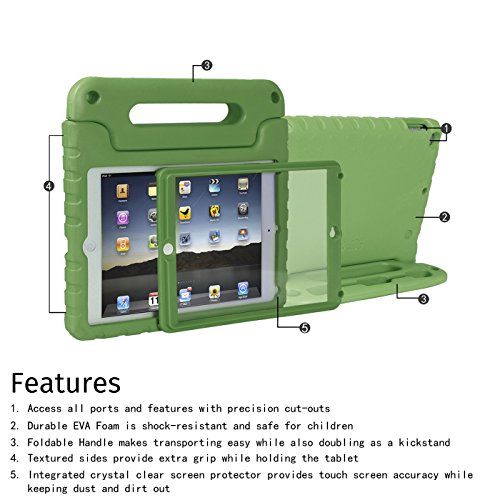 Hde Case For Ipad Air 2 - Kids Shockproof Bumper Hard Cover Handle Stand With Built In Screen Protector For Apple Ipad Air 2-2014 Release 2Nd Generation (Green) #TOP5