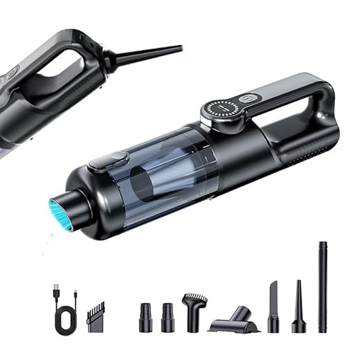 Nyrvexa Car Vacuum Portable Cordless,17000Pa Handheld Air Duster Vacuum with 130W Brushless Motor,3 * 2000mAH Battery LED Light, Multi-Nozzles for Car, Home, Office, Pet