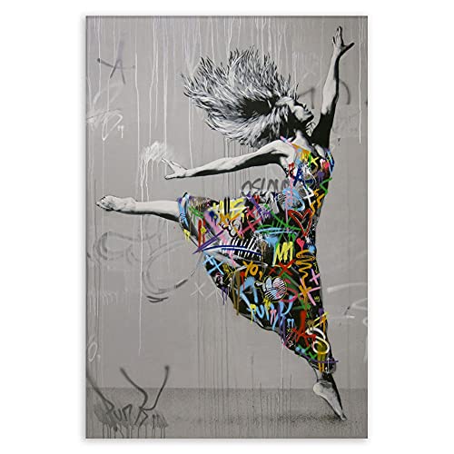 HNZKly Arte Callejero Graffiti Poster Banksy Abstracto Pared Arte Grabados Baile Mujer Burbujas PuñO Lienzo Pinturas Vistoso Negro Blanco Cuadro SalóN Decoracion E6/ 40x60cm Sin Marco Cover