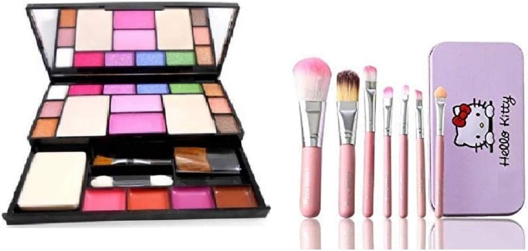 6171 EYESHADOW MAKEUP KIT WITH HELLO KITTY PINK BRUSH SET COMBO