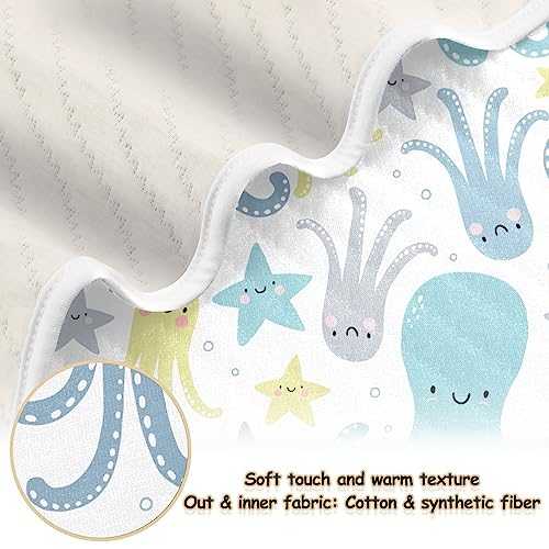 Image of Swaddle Blanket for Blue Octopus with Star Baby Receiving Blanket Muslin Baby Swaddles Soft Cotton Breathable Nursery Blankets for Unisex Boys and Girls 30x40 Inch