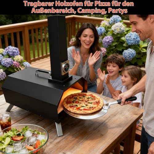 Karinear Pellet Pizzaofen, Outdoor Pizzaofen mit Pizzastein, Zubehör, Holzpellets 12-Zoll, max. 540℃, Holzpellet-Pizza Oven für Camping, Pizzaschieber