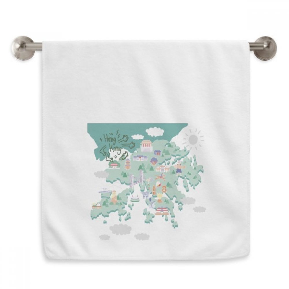 Serviette débarbouillette carte Hong Kong blanche 13 x 29 inch coton