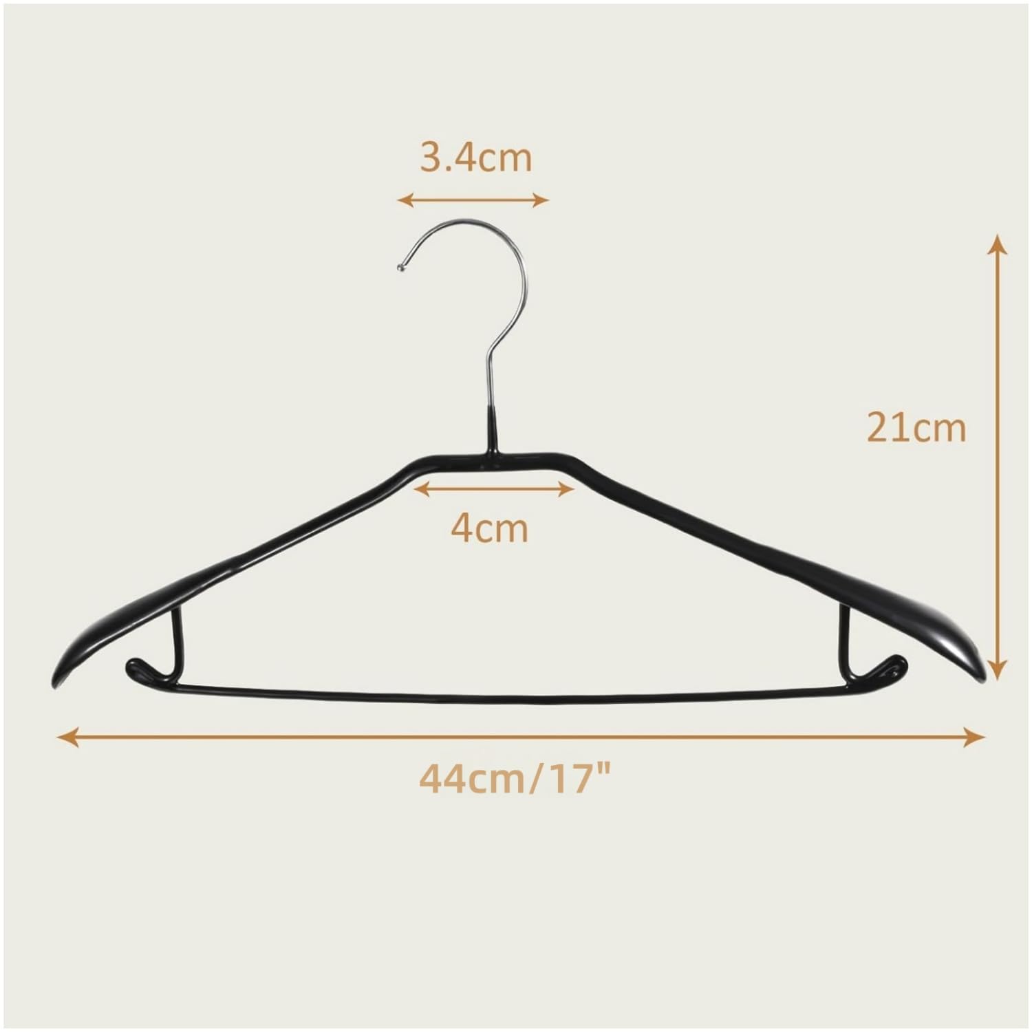 Confezione da 5 grucce rivestite in metallo resistente, con spalle larghe, antiscivolo, spesse (nere)