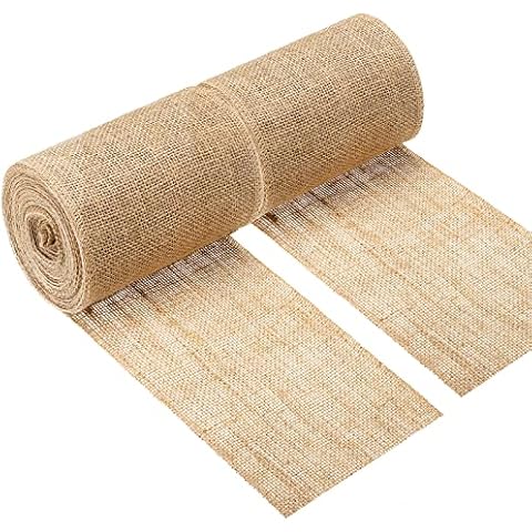 Christmas Burlap Ribbon 2 Rolls 10 Yards Long 6 Inch Wide Fabric Craft Ribbon Xmas Burlap Roll Tan Ribbon Rolls for DIY Crafts Christmas Tree Wedding Event Party Home Decoration Wrapping Gifts Cover
